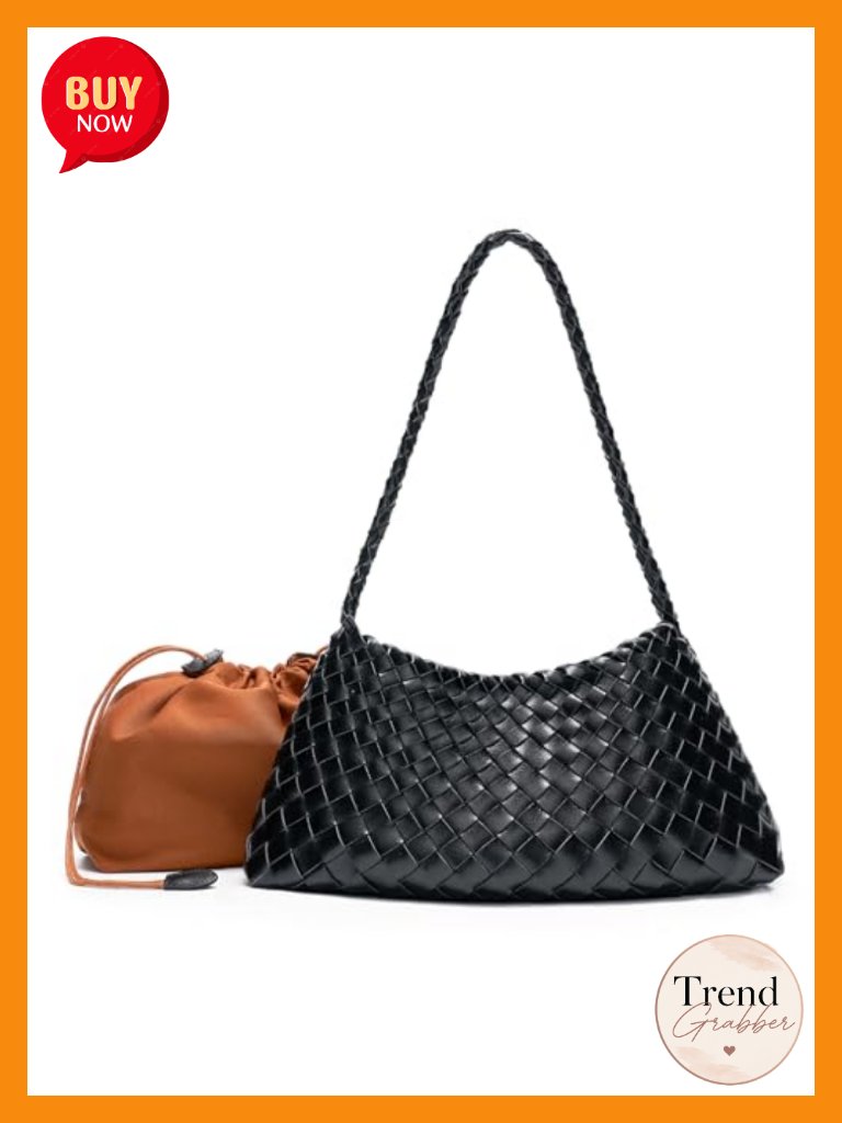 Vegan Leather Woven Hobo Bag With Drawstring Pouch And Braided Strap